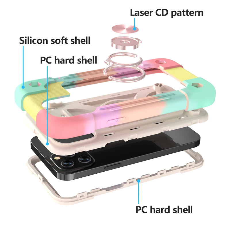 【耐衝撃カラフルリング付きスマホケース】スタンド機能付き|iPhone対応 #250810