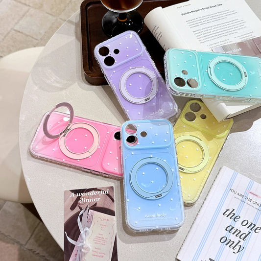 パステルグラデ 水玉 ドット 折りたたみリング付き| iPhoneケース #231231