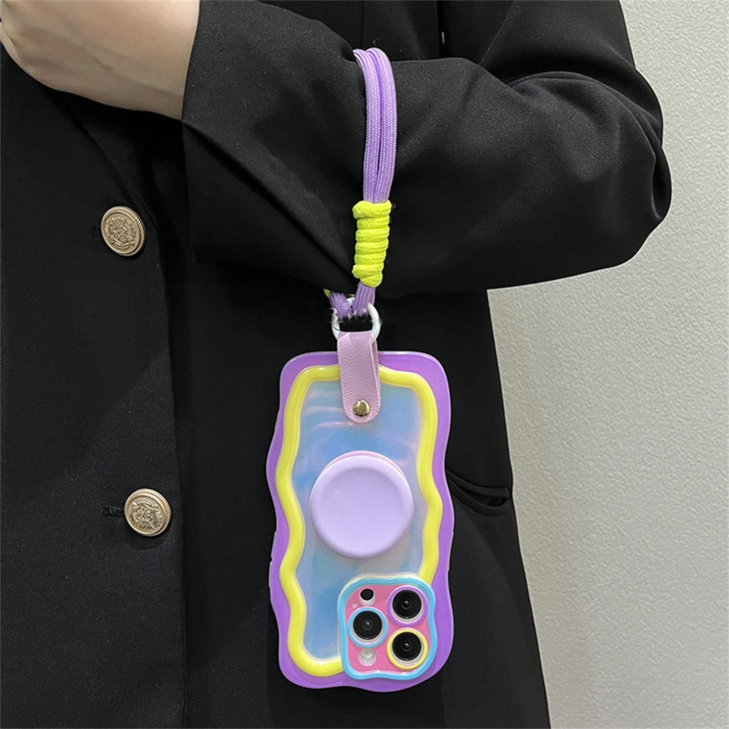 【ウェーブフレーム】ストラップ付き カラフル ポップデザイン スマホケース|iPhone対応 #250919