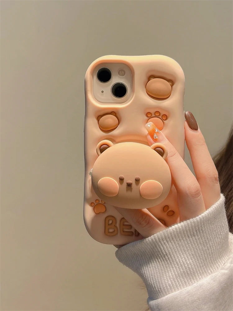 【アニマルシリーズ】立体くま&肉球 かわいい3Dデザイン スマホケース|iPhone対応 #250912