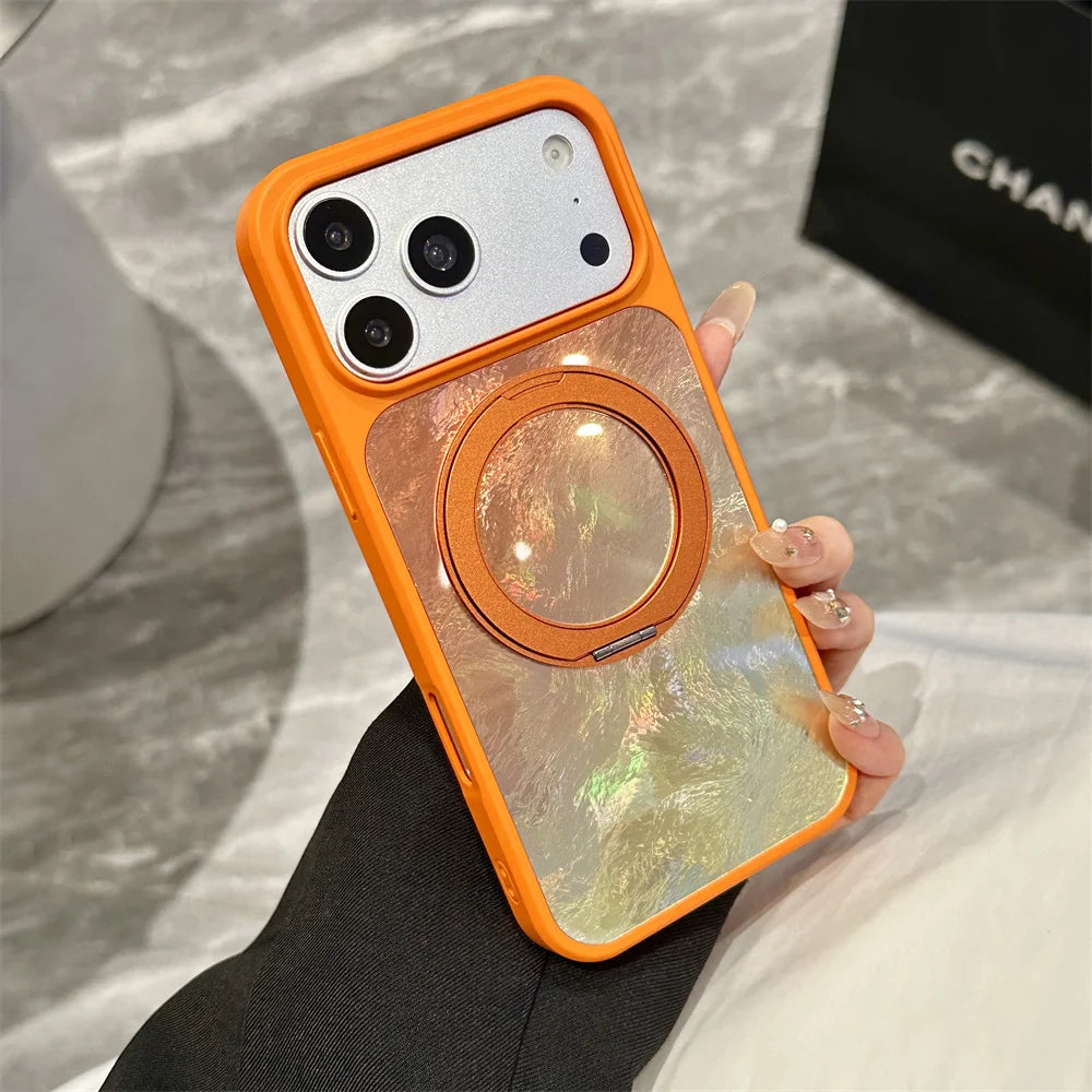 【オーロラ】回転リングスタンド付き Magnet内蔵 クリア iPhoneケース|きらめき・上品 スマホケース かわいい #260062