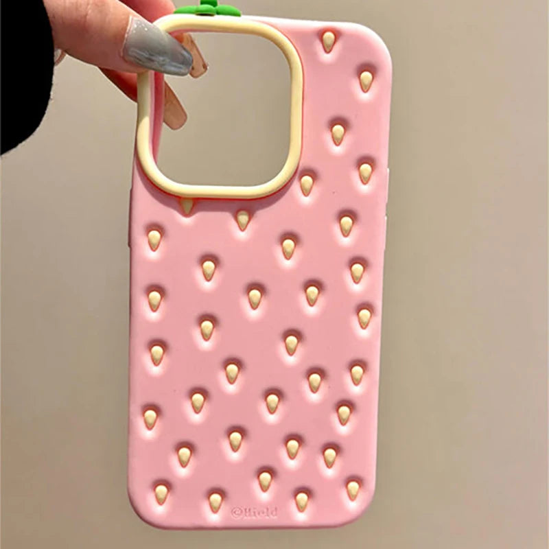 【フルーツシリーズ】いちごデザイン 立体シリコン スマホケース|iPhone対応 #250917