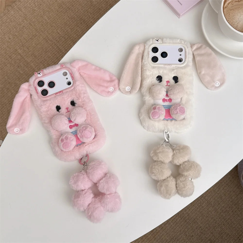 【ふわもこうさぎ】エコファー しっぽチャーム スマホケース|iPhone対応 #250219