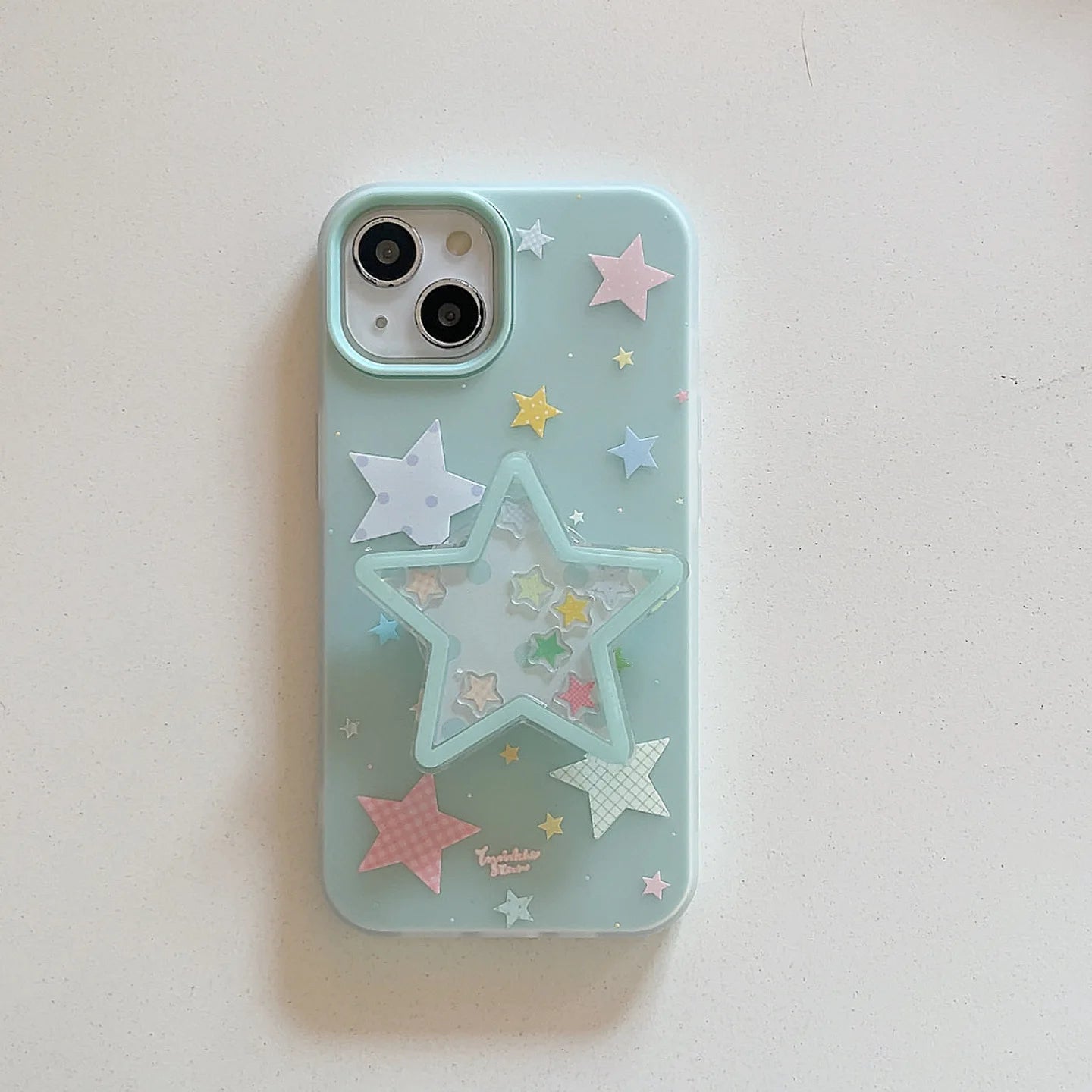 【星型グリップ×カラフルスター】きらめくポップデザインのソフトケース|iPhone対応 #250513