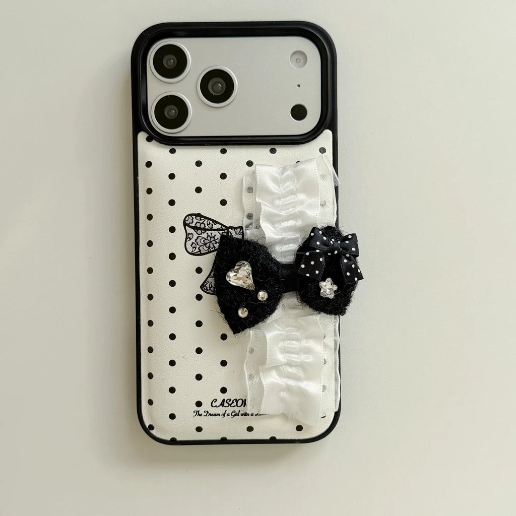 【リボンフリルシリーズ】ドット×フリルリボンデザイン iPhoneケース #240527