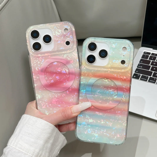 オーロラシェル風 グラデーション iPhoneケース|マグネット内蔵 #231229