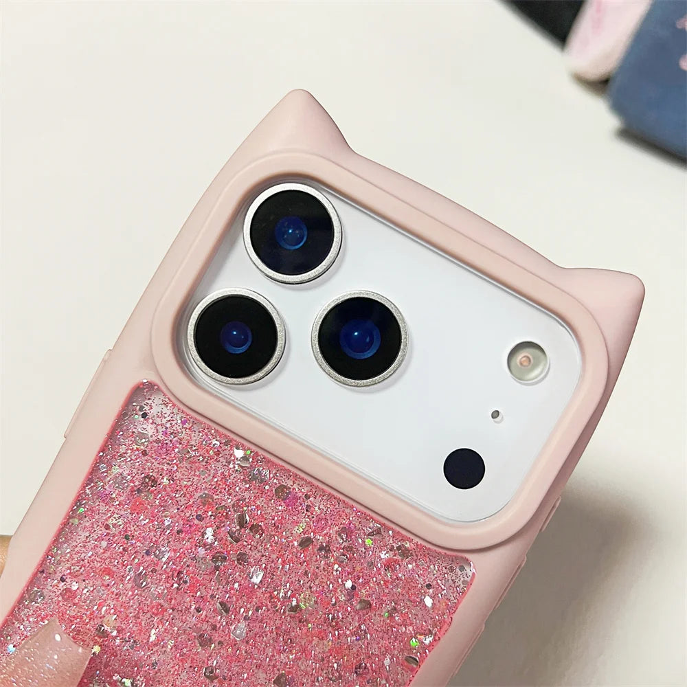 【猫耳シリーズ】キラキラ ラメ グリッター 猫耳デザイン スマホケース|iPhone対応 #250307