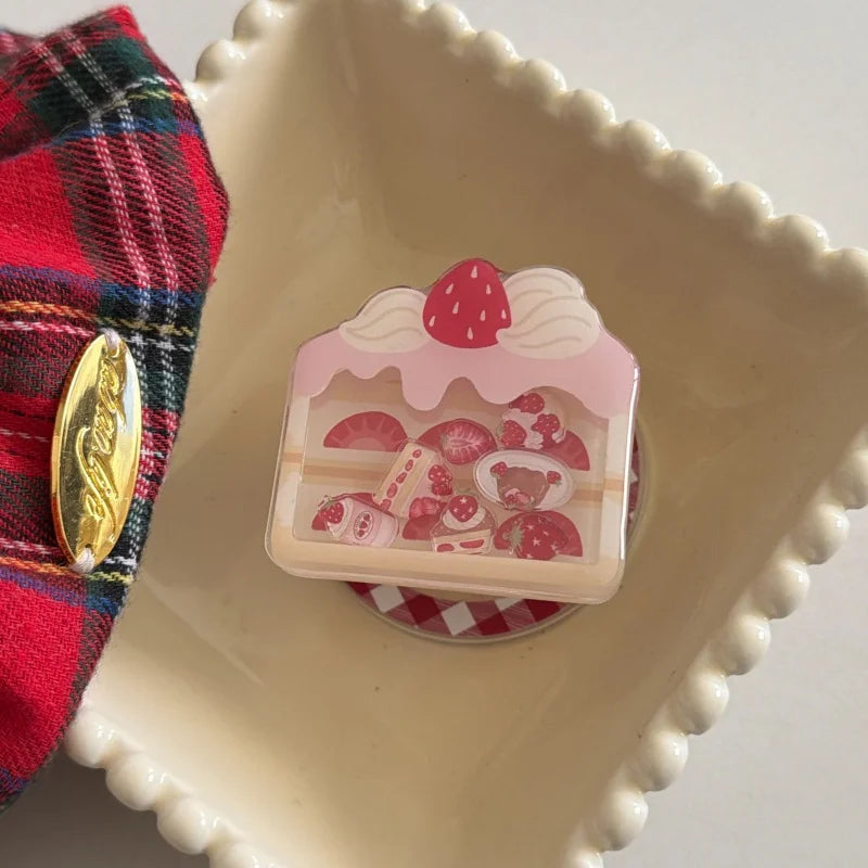 いちご ショートケーキ グリップ付き スイーツ ストロベリー iPhoneケース #240512