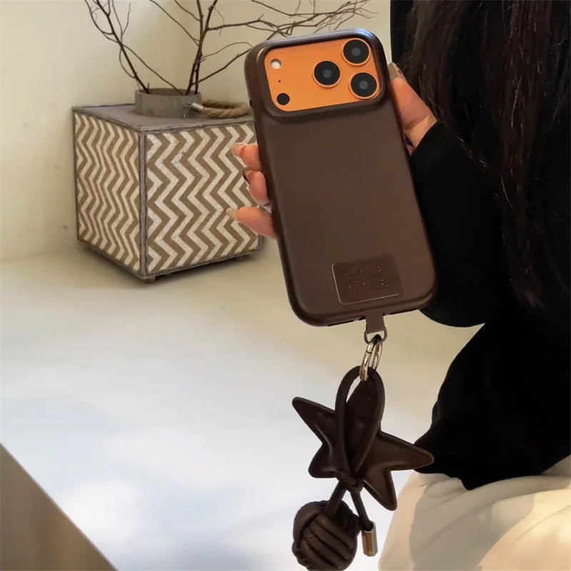 【スタークラフトレザー】星チャーム×レザーボール付き スマホケース|iPhone対応 #250309