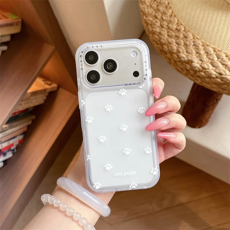 ホワイト 肉球 くるくる回る グリップ 足跡 iPhoneケース #231001