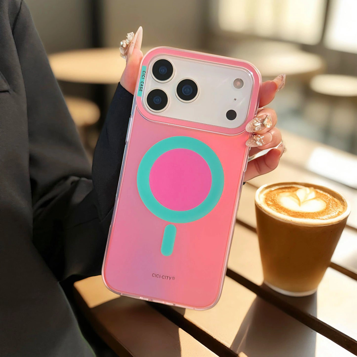 【MagSafe対応】ネオン グラデーションカラー TPU 耐衝撃 おしゃれ ビビッドカラー ポップソケット付き スマホケース|iPhone対応 #251230