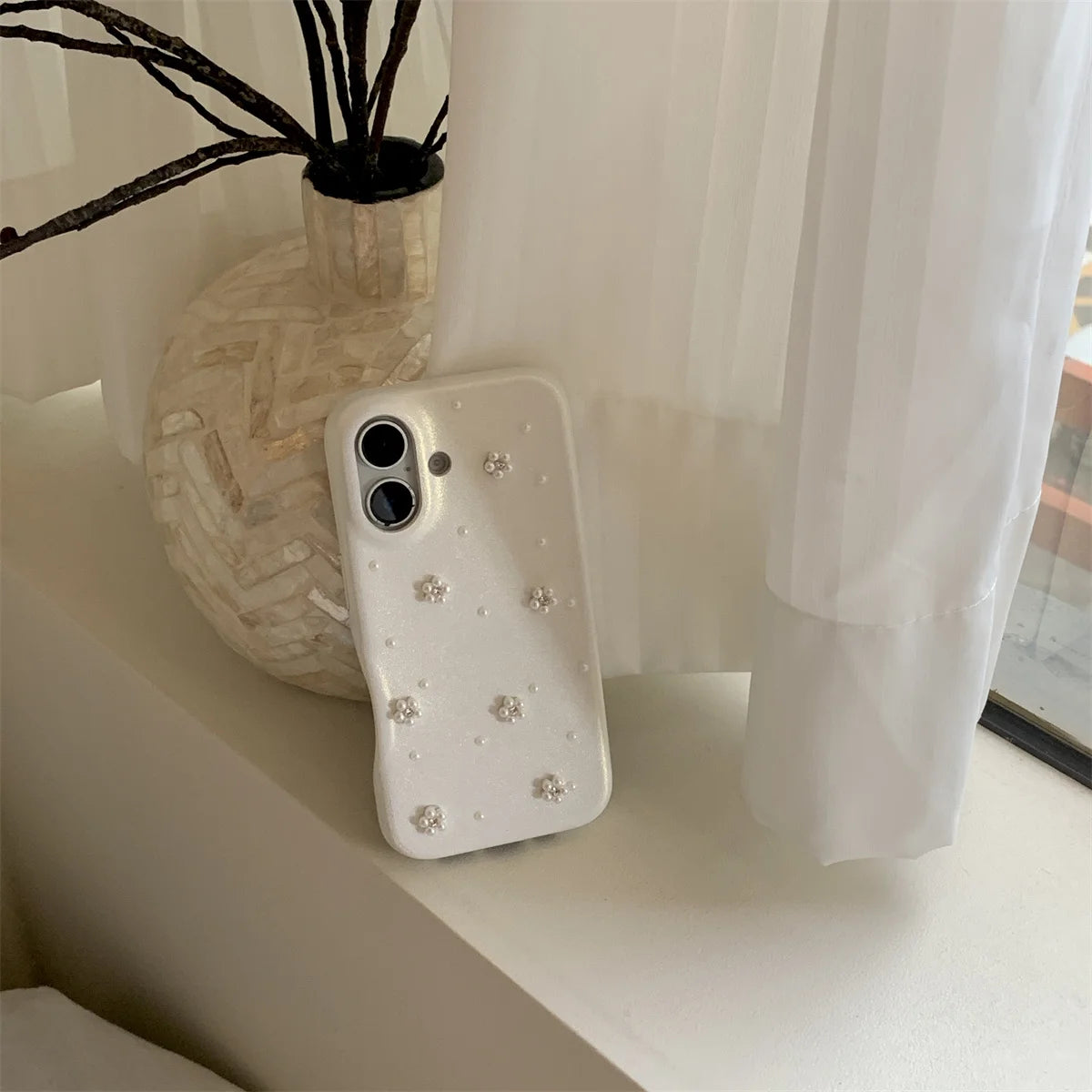 【立体パールフラワー】ジュエリー ハート スマホケース|iPhone対応 #250808