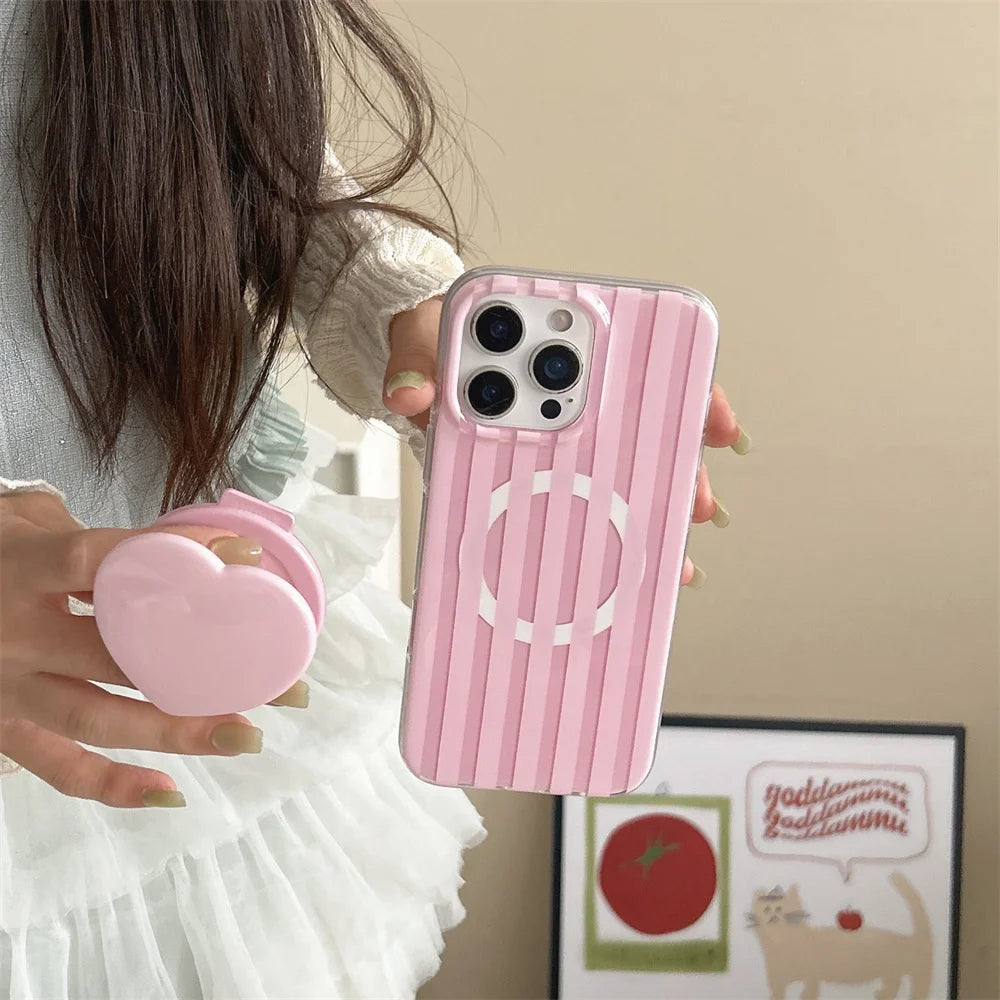 【Heart Grip Clear Stripe Case】ハートグリップクリアストライプケース|iPhone対応 #250223