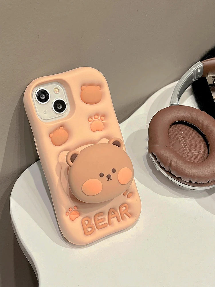 【アニマルシリーズ】立体くま&肉球 かわいい3Dデザイン スマホケース|iPhone対応 #250912