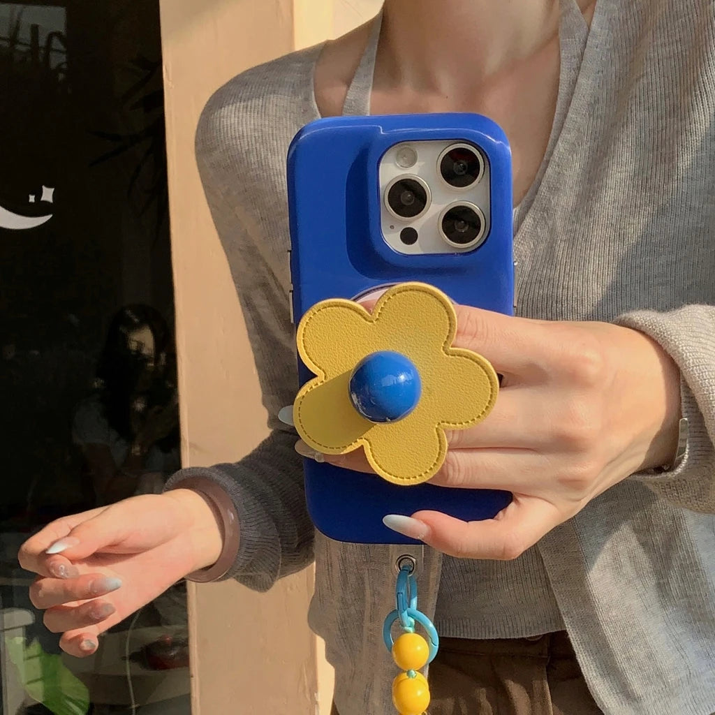 【フラワーシリーズ】立体レトロフラワー ビーズストラップ付き バイカラー スマホケース|iPhone対応 #251001