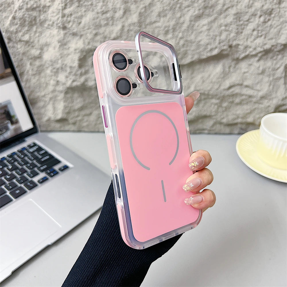 カメラカバー スタンド付き Magnet内蔵 クリアカラー iPhoneケース #240327