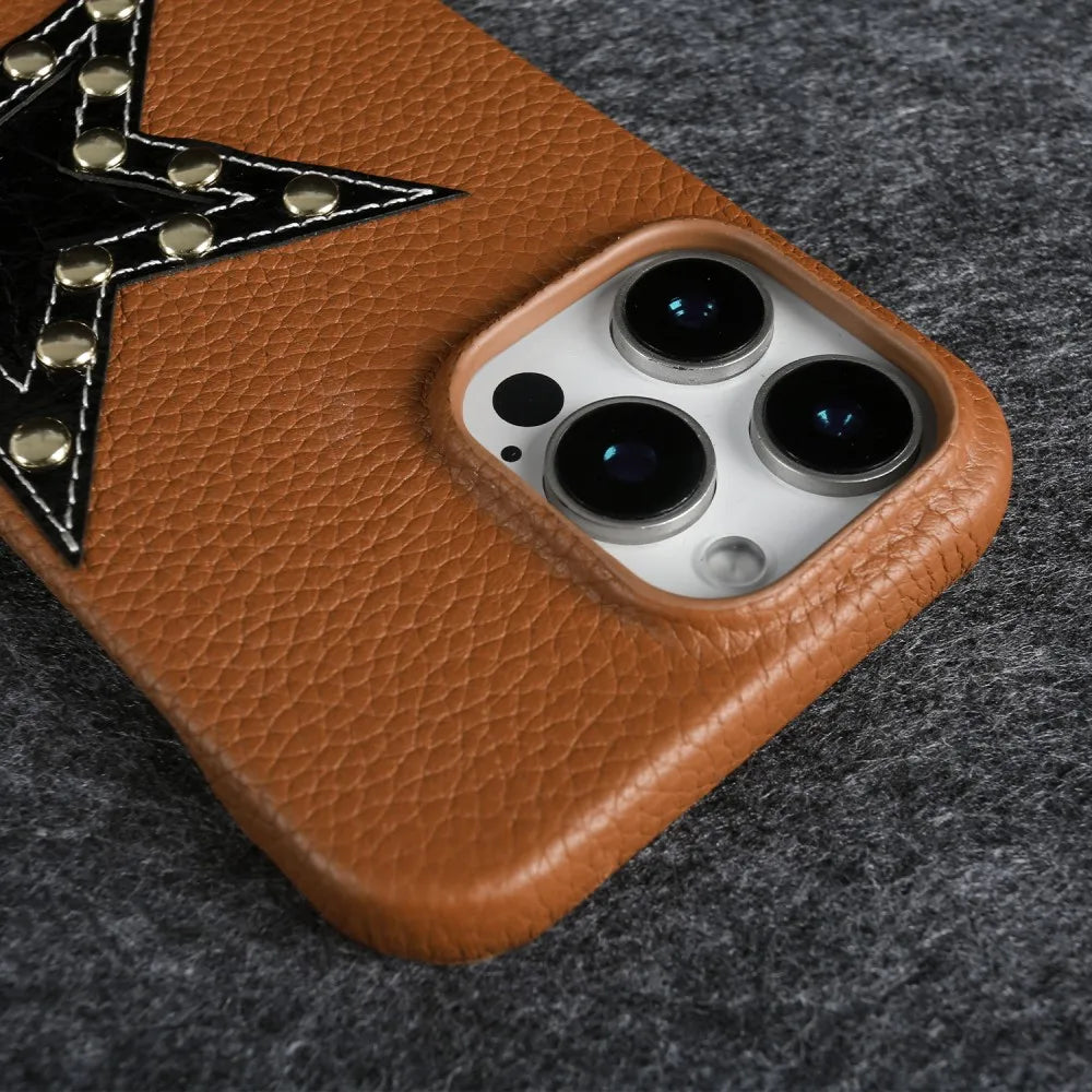 【本革レザー】スタースタッズ レザー ロングストラップ ショルダーケース|iPhone対応 #250221