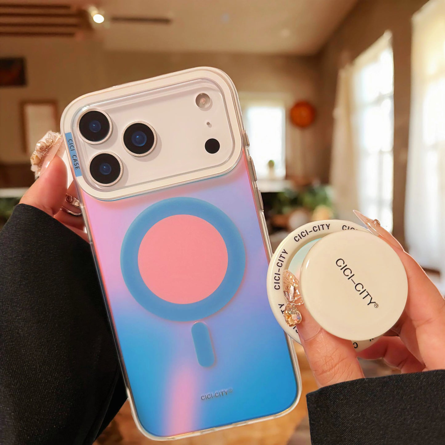 【MagSafe対応】ネオン グラデーションカラー TPU 耐衝撃 おしゃれ ビビッドカラー ポップソケット付き スマホケース|iPhone対応 #251230