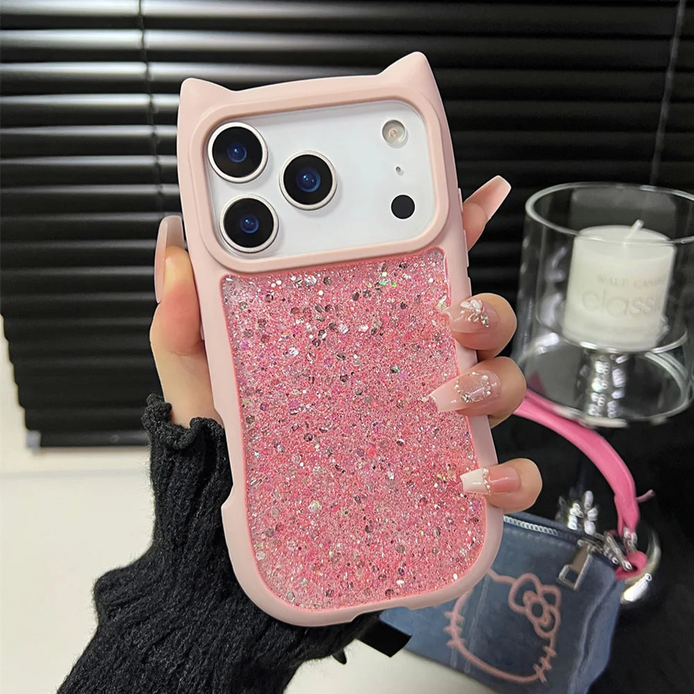 【猫耳シリーズ】キラキラ ラメ グリッター 猫耳デザイン スマホケース|iPhone対応 #250307