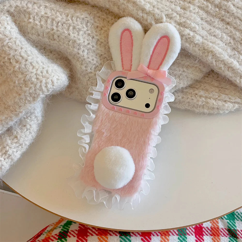 【バニーフリルファー】ふわもこウサギ耳×しっぽ付き スマホケース|iPhone対応 #241227