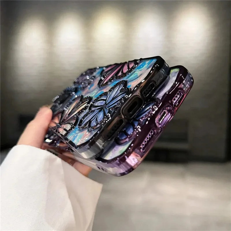 【クリスタルフラワー】立体エンボス フラワーデザイン スマホケース|iPhone対応