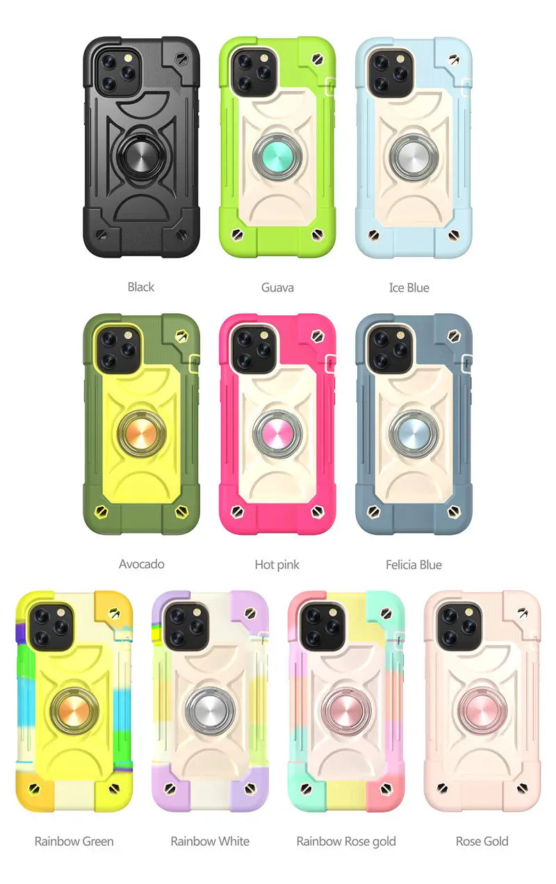 【耐衝撃カラフルリング付きスマホケース】スタンド機能付き|iPhone対応 #250810