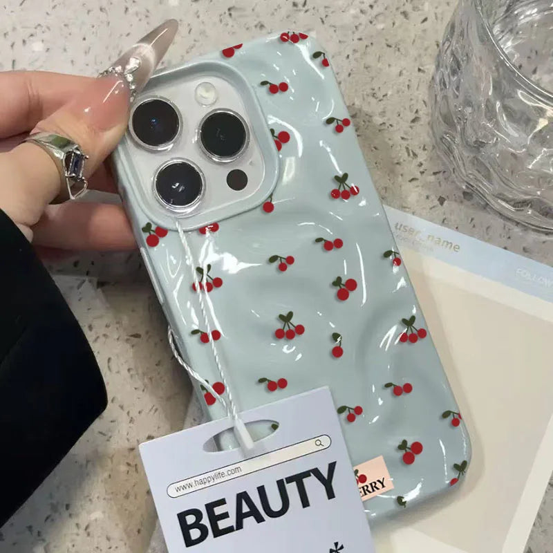【フルーツシリーズ】小さなチェリー総柄 ポップカラー かわいいスマホケース|iPhone対応 #251028