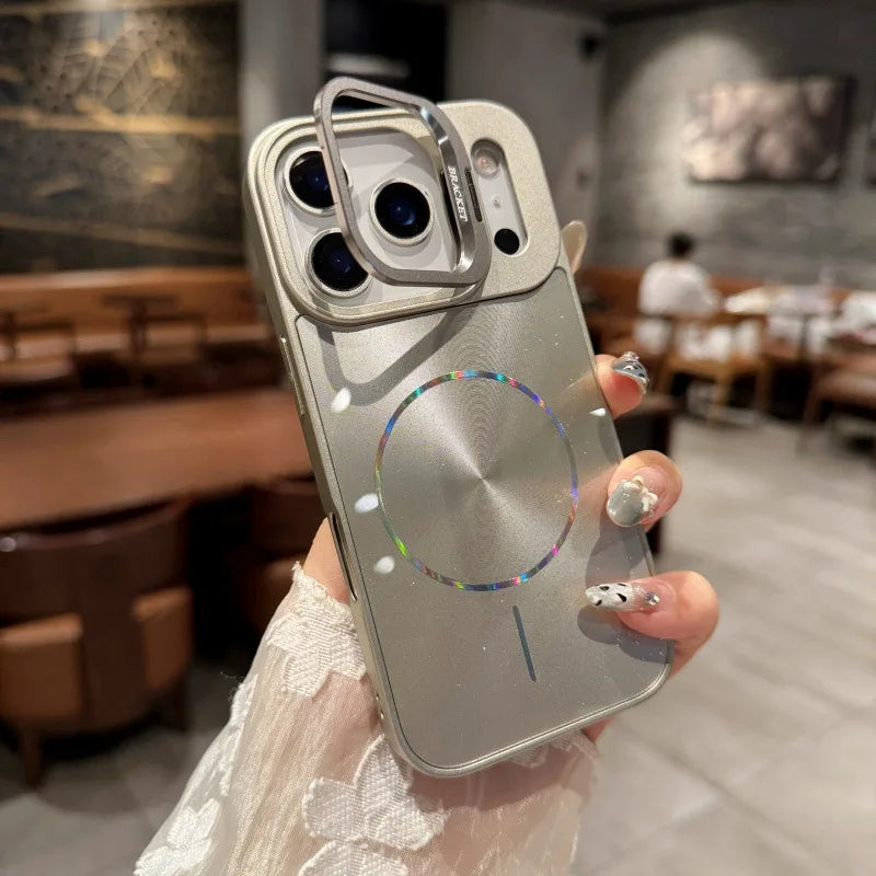 【Magsafe対応】メタリックリングシールド × レインボー光沢 スマホケース|iPhone対応 #250314