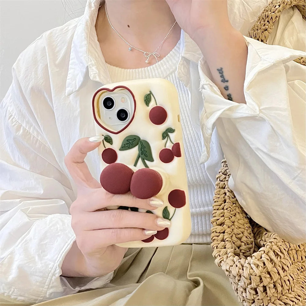 【フルーツシリーズ】立体さくらんぼデザイン Cherry かわいい3Dスマホケース|iPhone対応 #250928