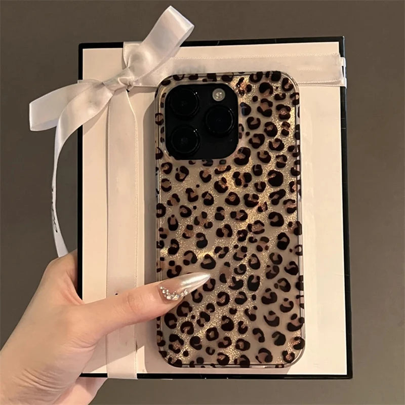 【グロッシーレオパード】艶レオパード × クリアベース スマホケース|iPhone対応 #250614