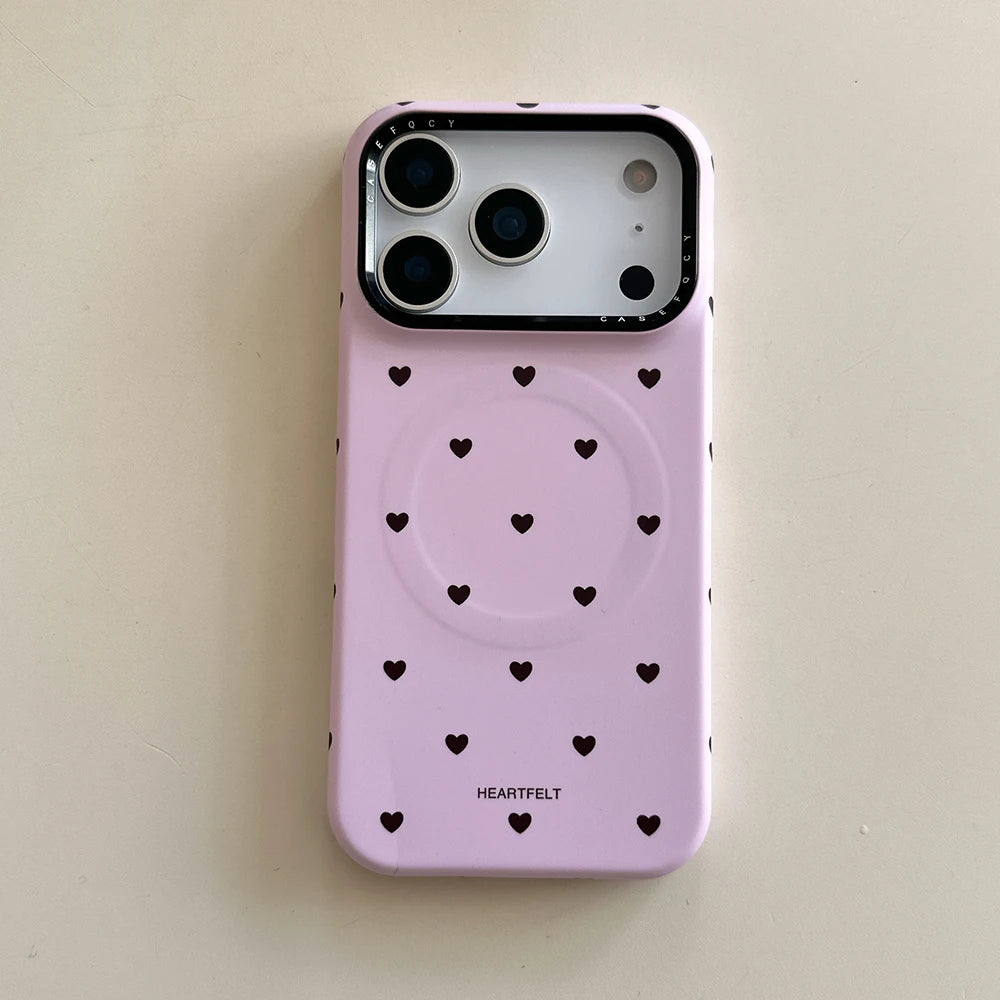 【フラワーハートグリップ】ハートドット×立体フラワーグリップ スマホケース|iPhone対応 #250330