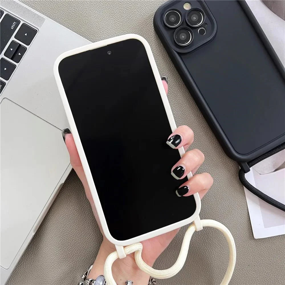 【シンプルシリーズ】無地ショルダーストラップ付き おしゃれ肩掛け スマホケース|iPhone対応 #250901