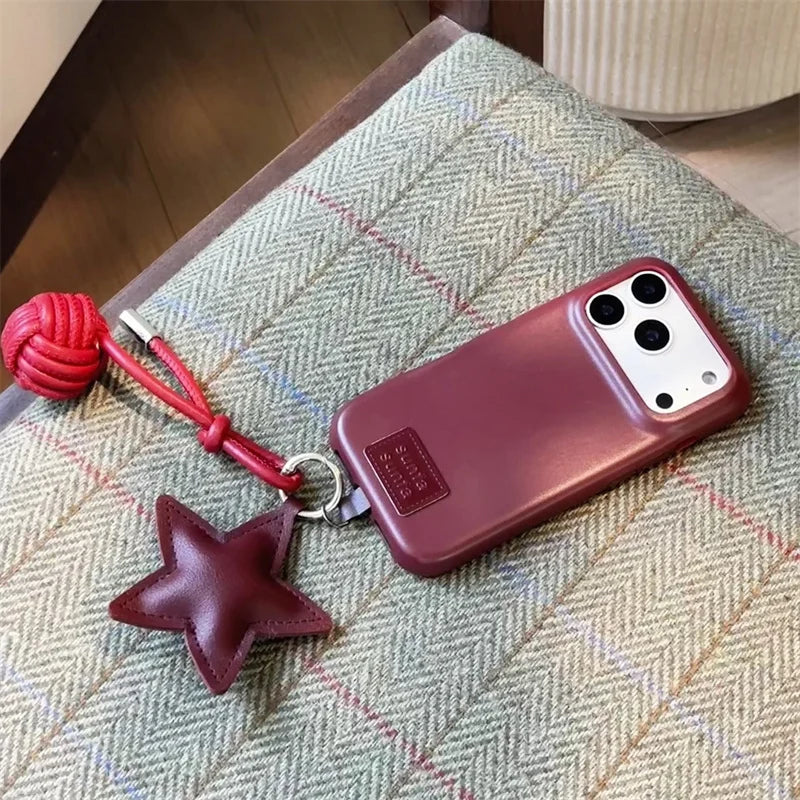 【スタークラフトレザー】星チャーム×レザーボール付き スマホケース|iPhone対応 #250309