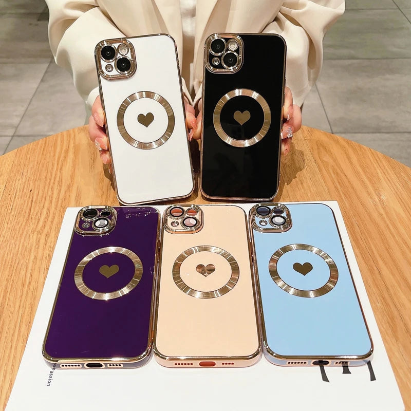 【ハートシリーズ】ゴールドフレーム&ハートデザイン 高級感おしゃれスマホケース|iPhone対応 #251112