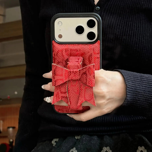 【立体リボン】スネーク ヘビ柄 レザー調 スマホケース|iPhone対応 #260202