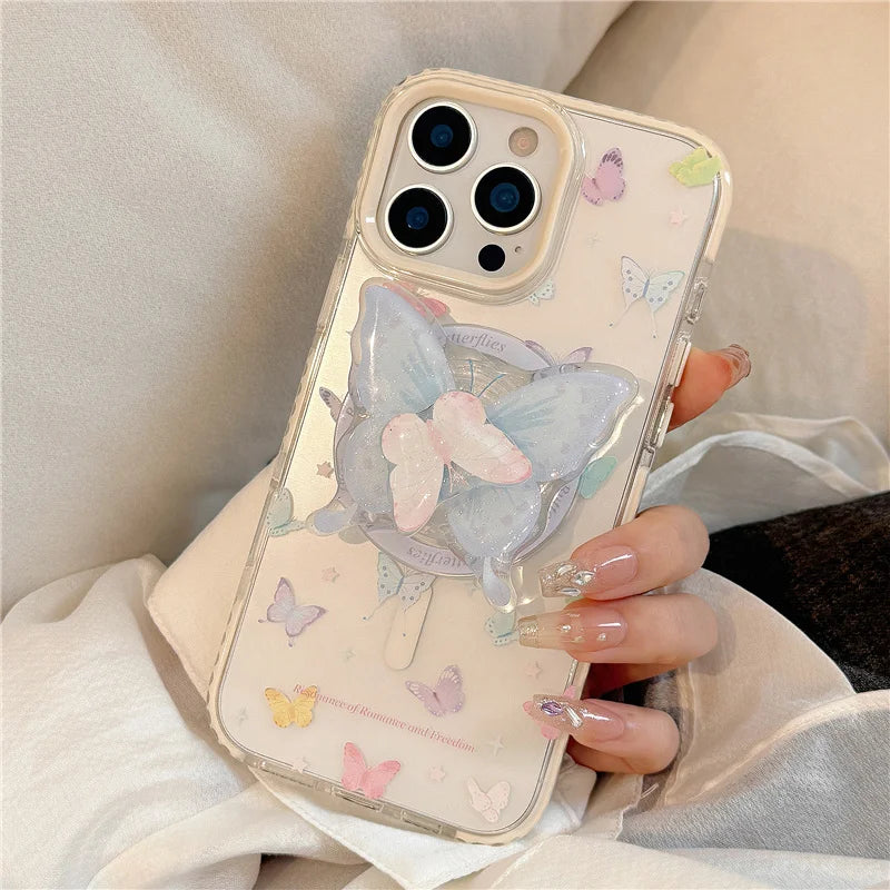 【幻想的バタフライ×3Dグリップ】儚く可憐な蝶デザインスマホケース|iPhone対応 #250509