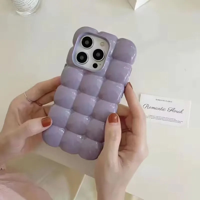 【ぽこぽこシリーズ】3D立体キューブデザイン ビーズストラップ付き スマホケース|iPhone対応 #251027