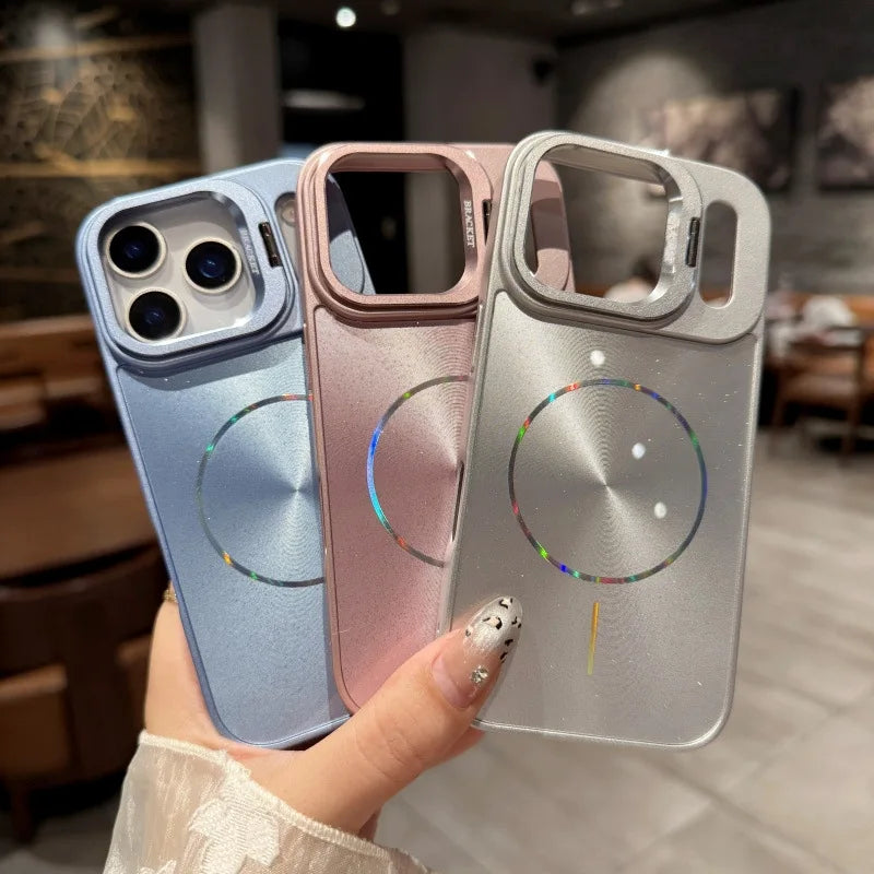 【Magsafe対応】メタリックリングシールド × レインボー光沢 スマホケース|iPhone対応 #250314