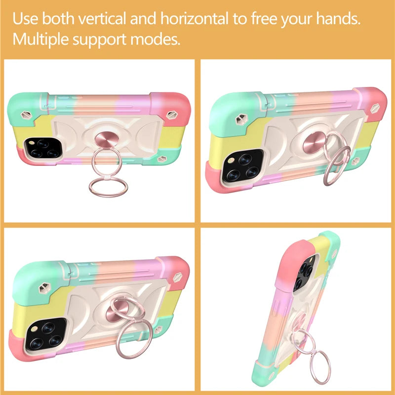 【耐衝撃カラフルリング付きスマホケース】スタンド機能付き|iPhone対応 #250810
