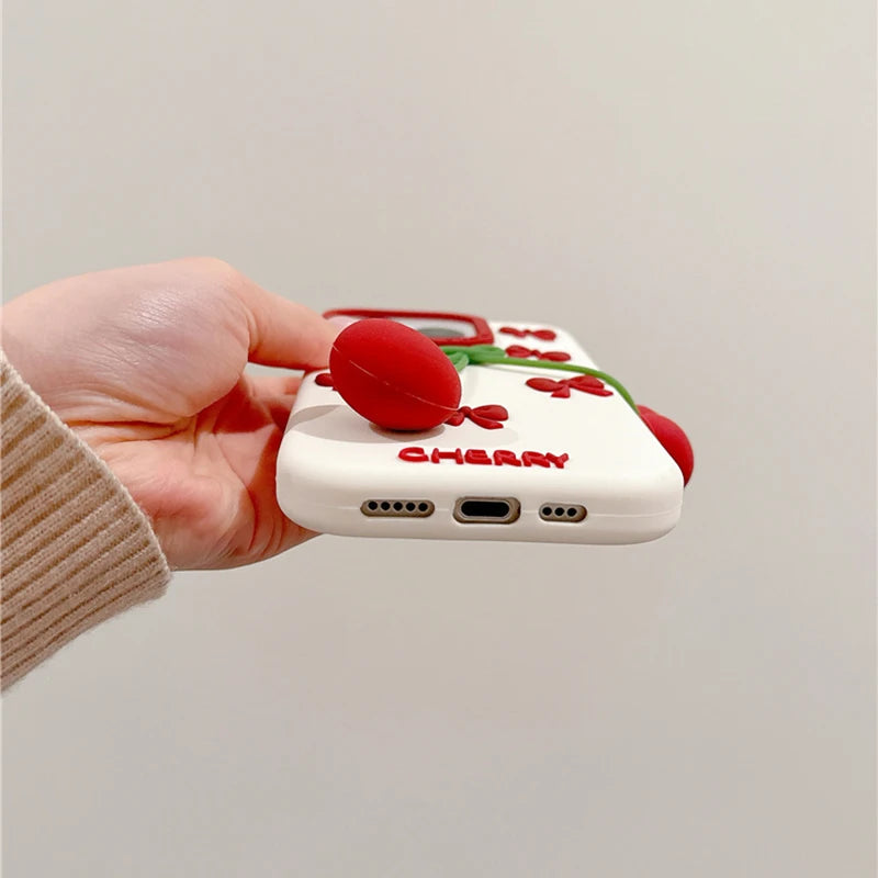 【フルーツシリーズ】立体さくらんぼ&リボンデザイン スマホケース|iPhone対応 #250827