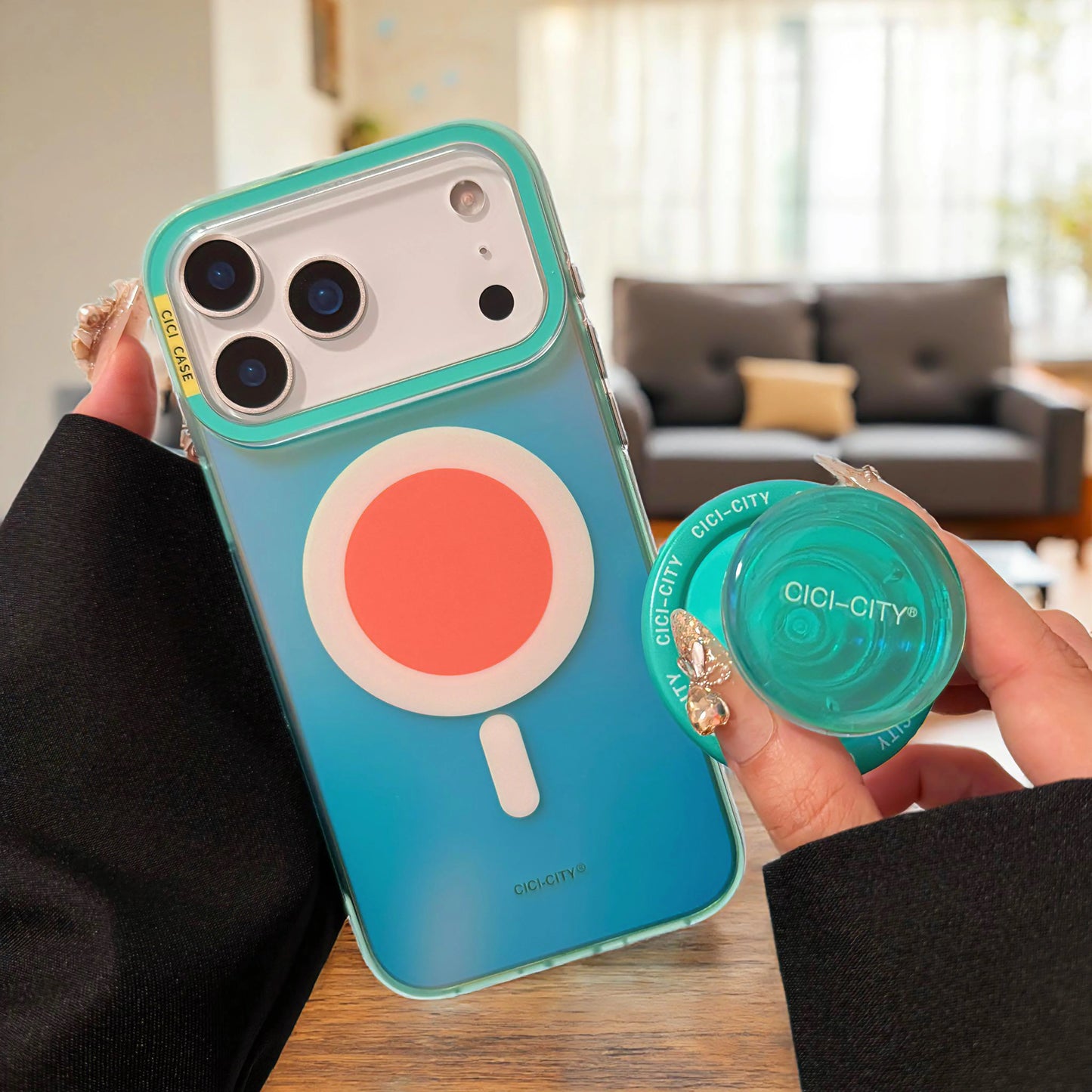 【MagSafe対応】ネオン グラデーションカラー TPU 耐衝撃 おしゃれ ビビッドカラー ポップソケット付き スマホケース|iPhone対応 #251230
