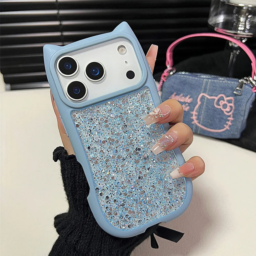 【猫耳シリーズ】キラキラ ラメ グリッター 猫耳デザイン スマホケース|iPhone対応 #250307