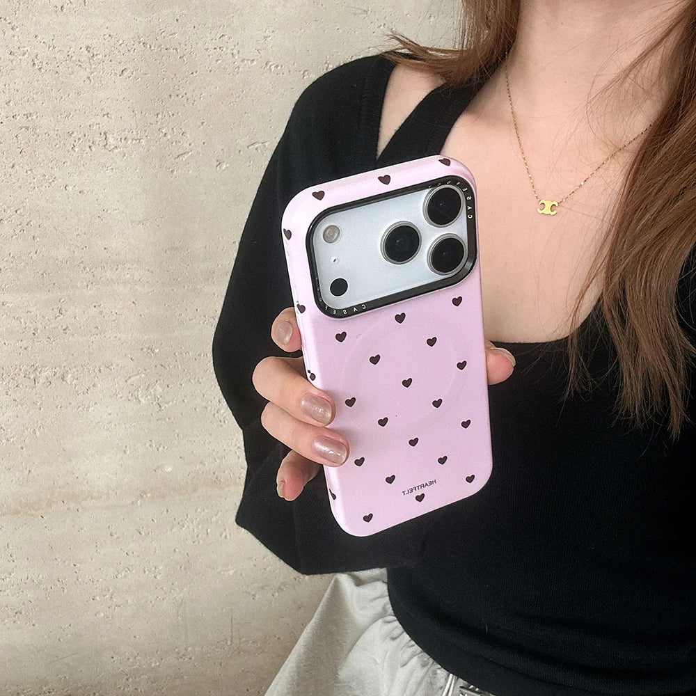 【フラワーハートグリップ】ハートドット×立体フラワーグリップ スマホケース|iPhone対応 #250330