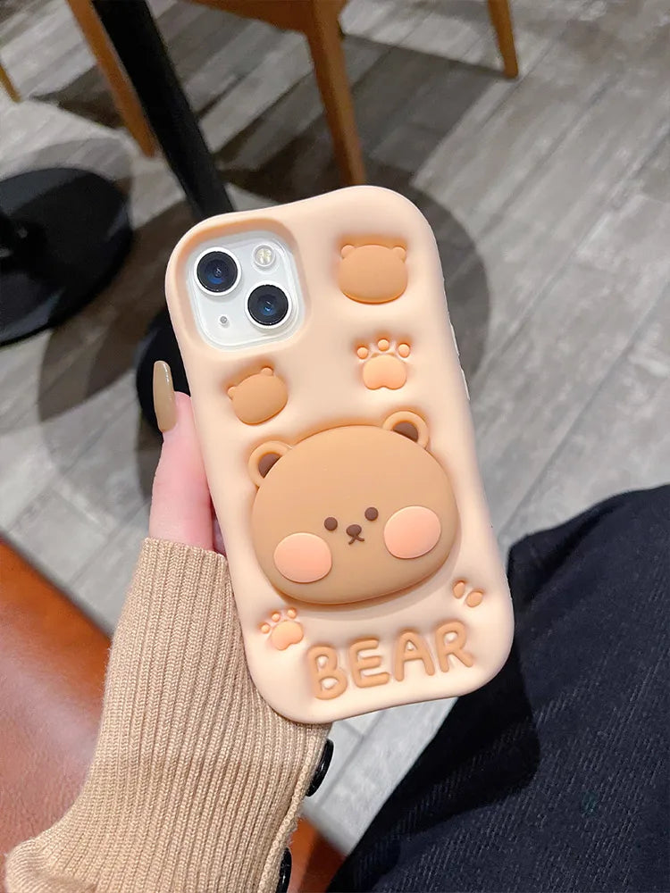 【アニマルシリーズ】立体くま&肉球 かわいい3Dデザイン スマホケース|iPhone対応 #250912