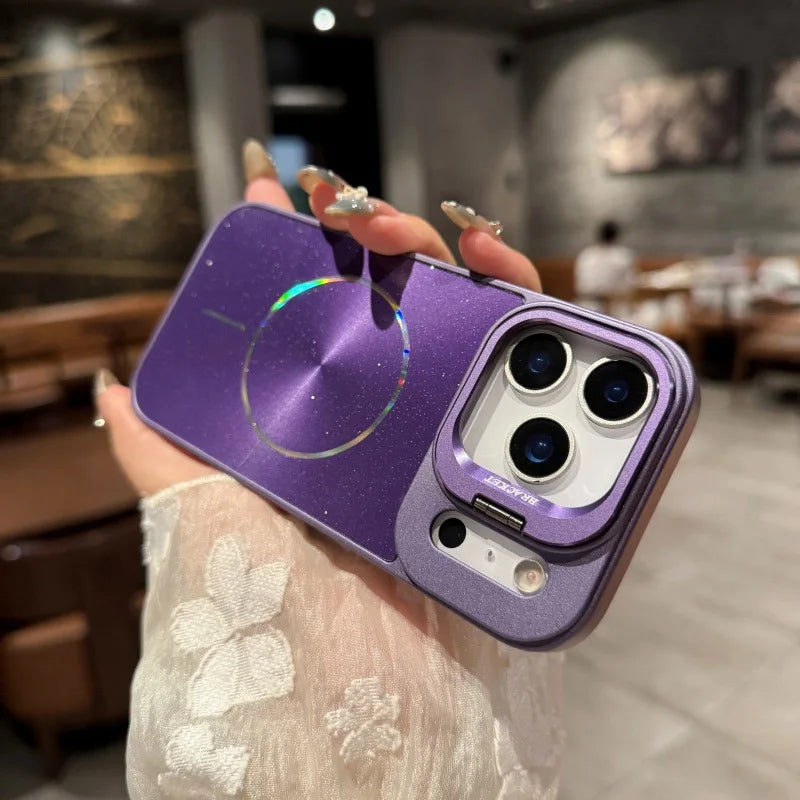 【Magsafe対応】メタリックリングシールド × レインボー光沢 スマホケース|iPhone対応 #250314