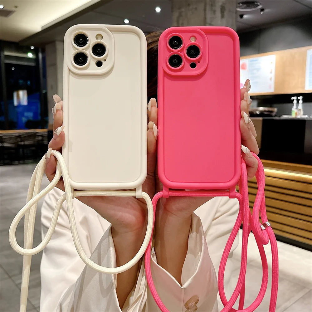 【シンプルシリーズ】無地ショルダーストラップ付き おしゃれ肩掛け スマホケース|iPhone対応 #250901