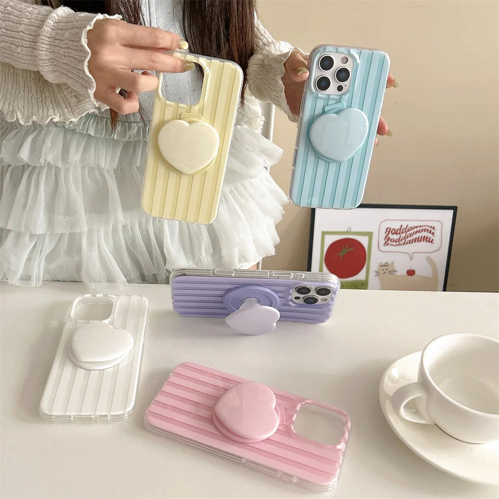 【Heart Grip Clear Stripe Case】ハートグリップクリアストライプケース|iPhone対応 #250223