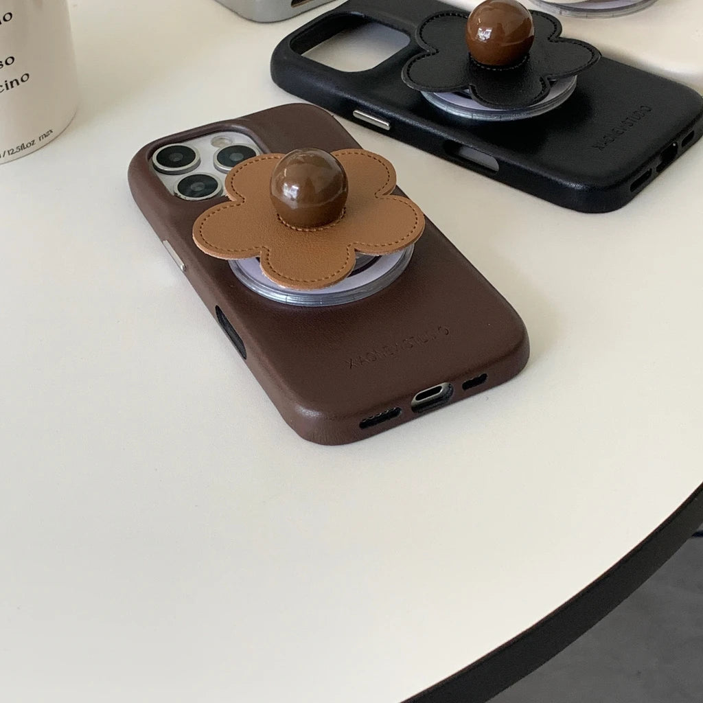 【フラワーポップ】レザー調 立体フラワー モチーフ付き スマホケース|iPhone対応 #250423