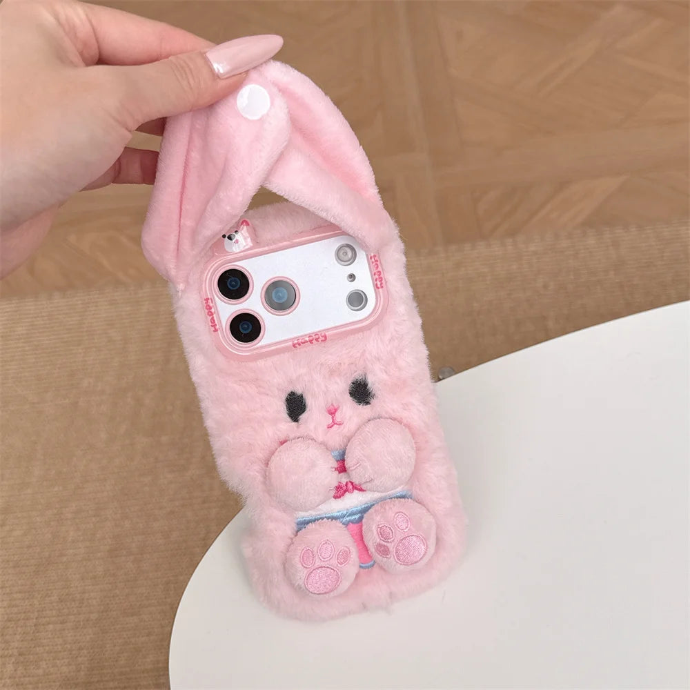 【ふわもこうさぎ】エコファー しっぽチャーム スマホケース|iPhone対応 #250219