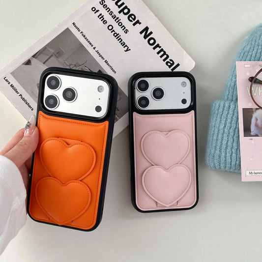 ダブルハート レザー調 スタンド iPhoneケース #260214